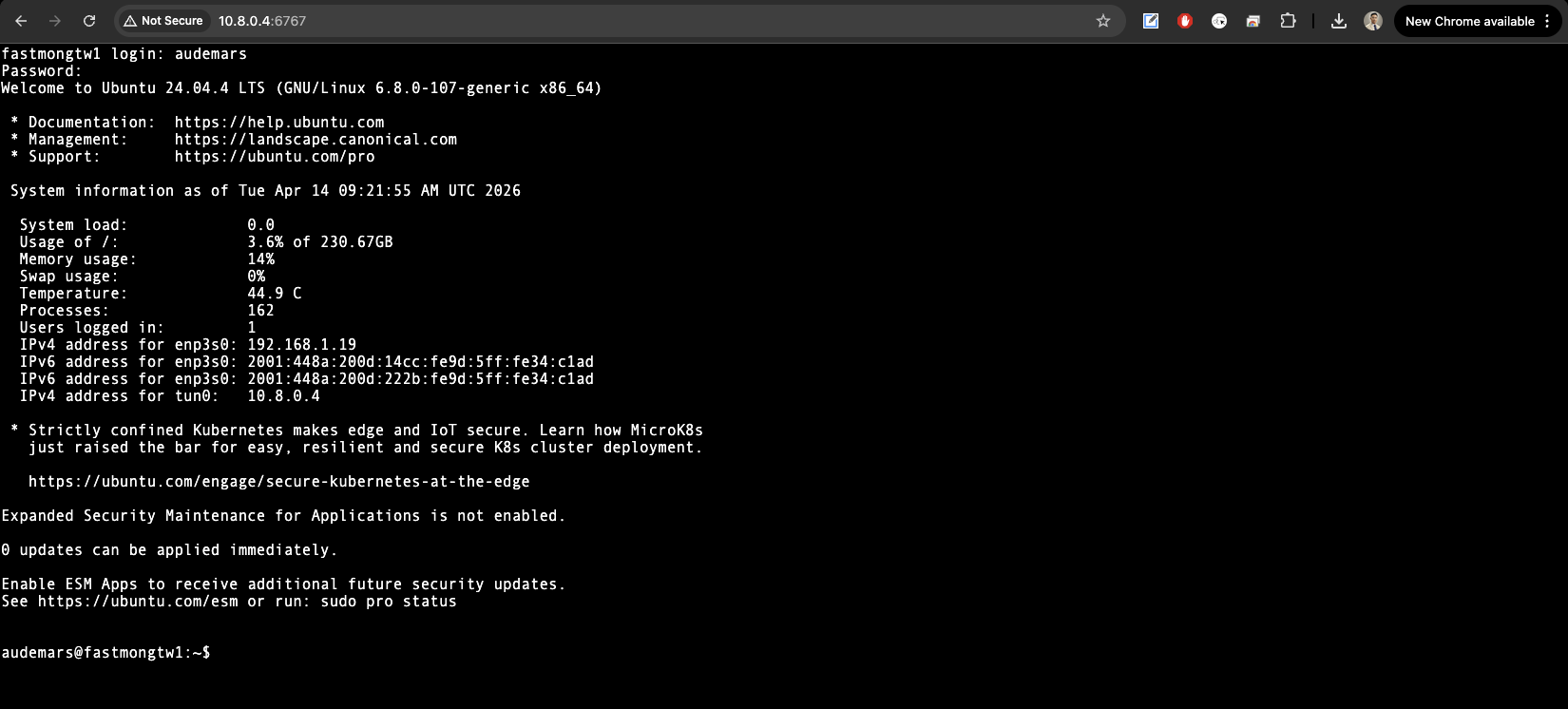 ShellInABox Web Terminal Screenshot